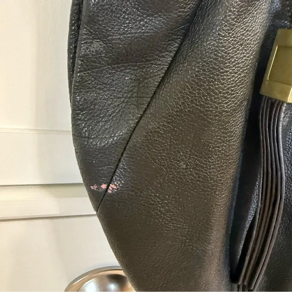 orYANY New York Black Leather Hobo Shoulder Bag Brass Hardware Slouchy Purse - Picture 2 of 8